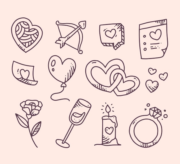 Vetor grátis coleção de elementos do dia dos namorados do doodle