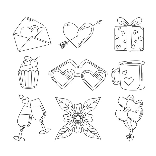Coleção de elementos do Doodle do dia dos namorados