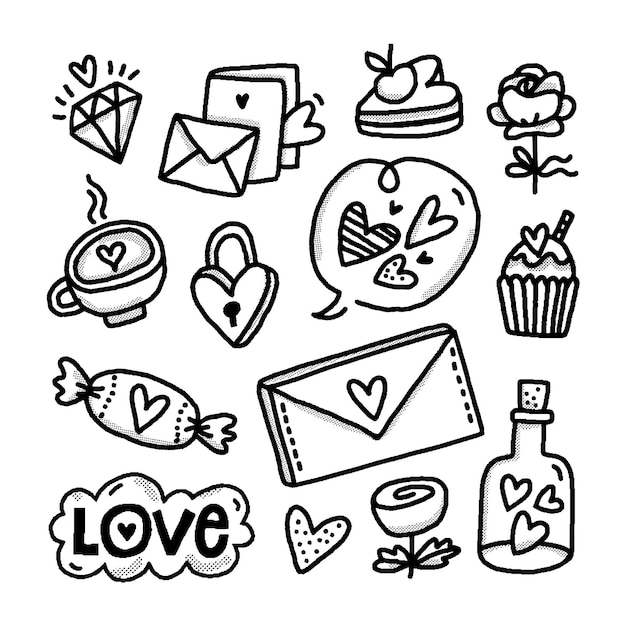 Vetor grátis coleção de elementos do doodle do dia dos namorados