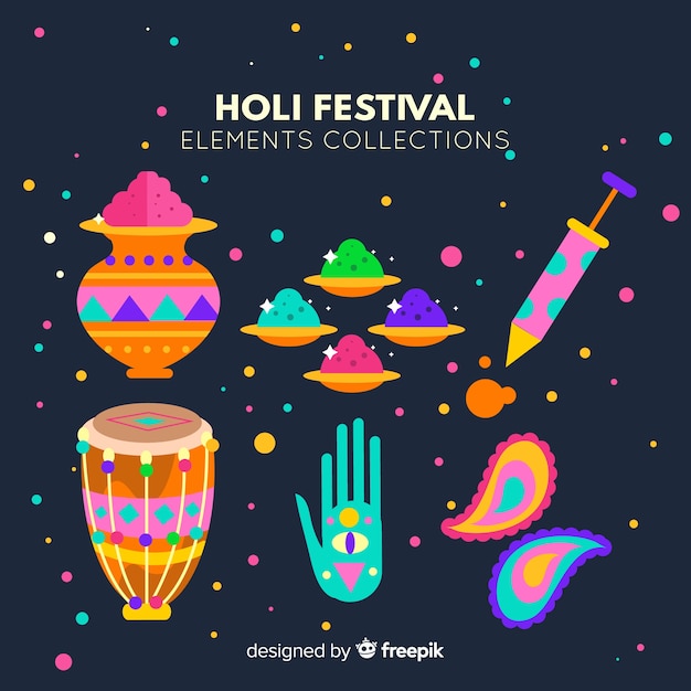 Coleção de elementos do festival de holi