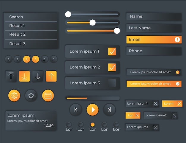 Coleção de elementos do kit de interface do usuário gradiente