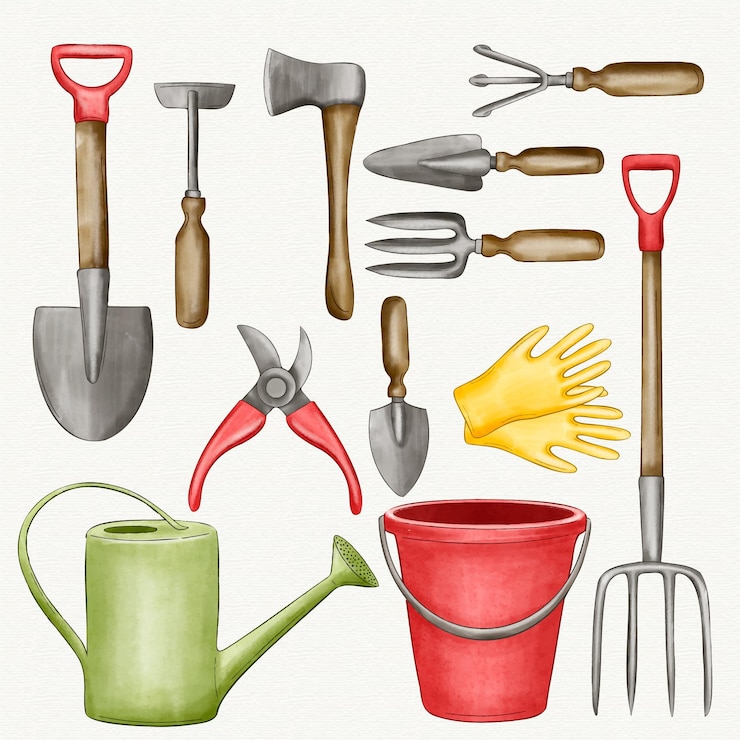 Vetor grátis coleção de elementos e ferramentas de jardinagem
