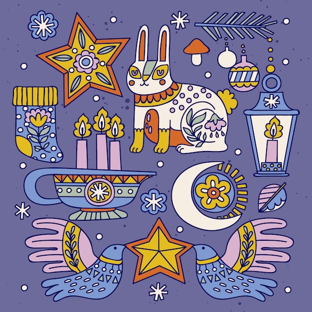 Vetor grátis coleção de elementos escandinavos de natal desenhados à mão