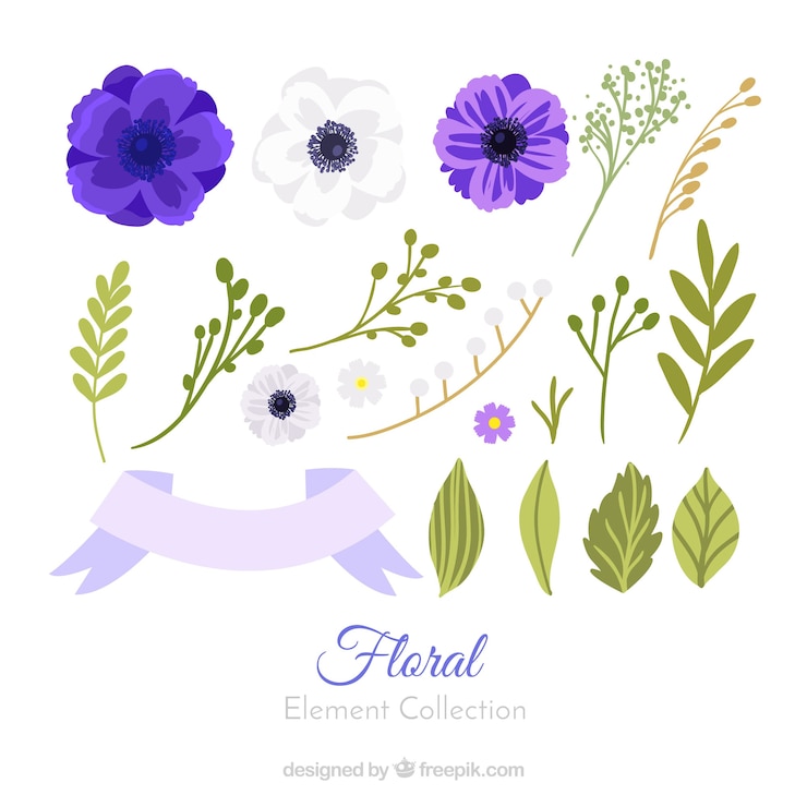 Vetor grátis coleção de elementos florais coloridos com design plano