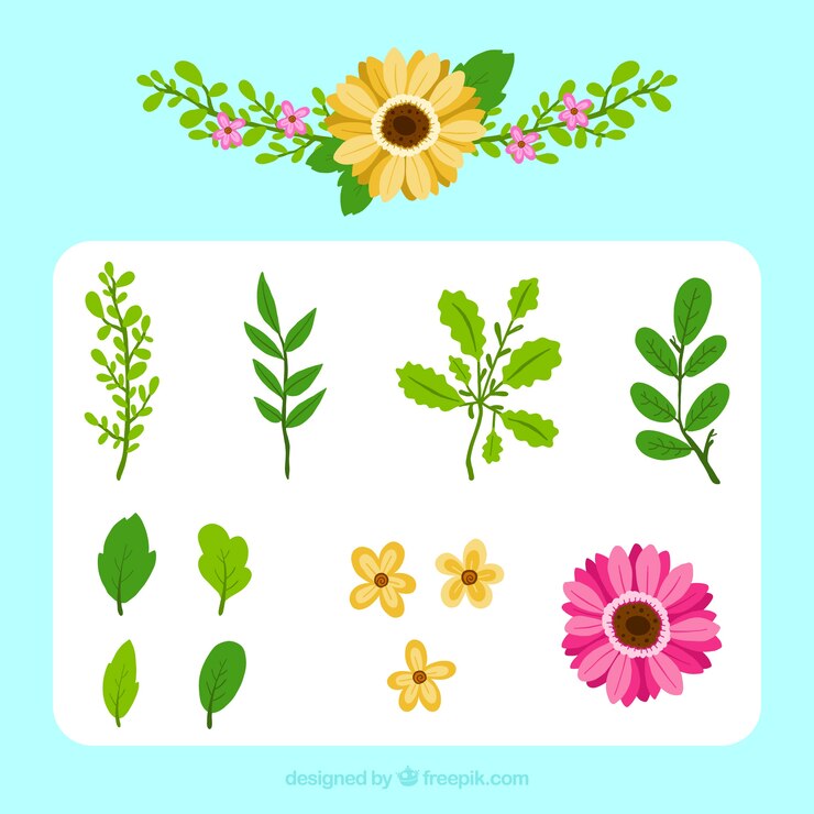 Vetor grátis coleção de elementos florais com design plano