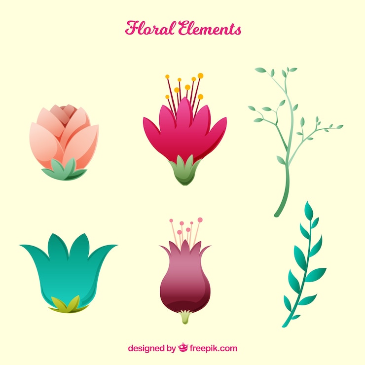 Vetor grátis coleção de elementos florais com design plano