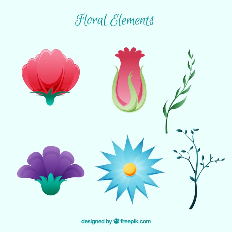 Vetor grátis coleção de elementos florais com design plano