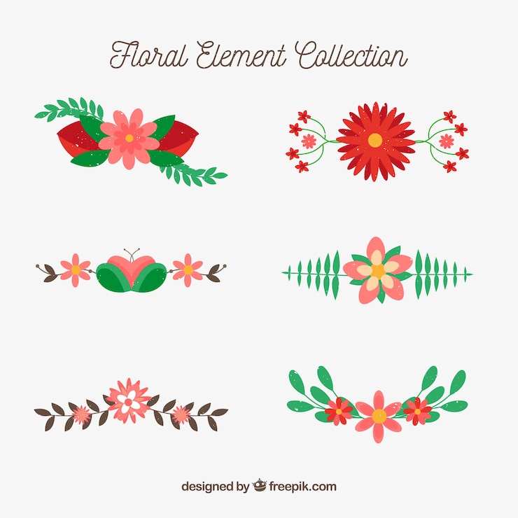 Vetor grátis coleção de elementos florais com espécies diferentes