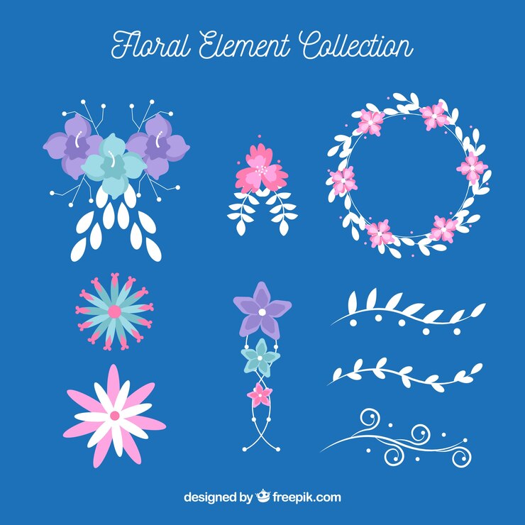 Vetor grátis coleção de elementos florais com espécies diferentes