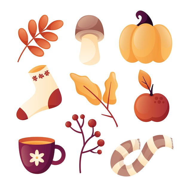Vetor grátis coleção de elementos gradientes para celebração da temporada de outono
