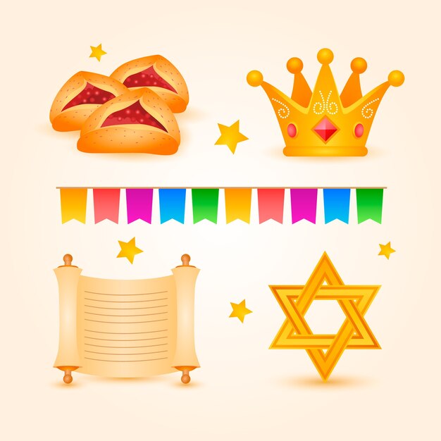 Coleção de elementos gradientes para celebração do feriado de purim