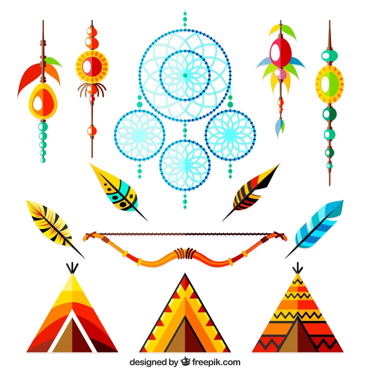 Vetor grátis coleção de elementos indianos e dreamcatchers