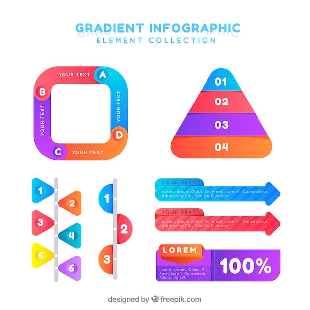 Coleção de elementos infográfico com cores gradientes