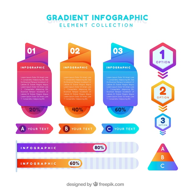 Coleção de elementos infográfico com cores gradientes