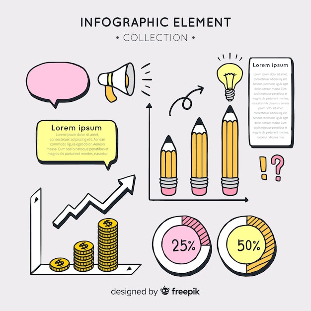 Coleção de elementos infográfico desenhada de mão