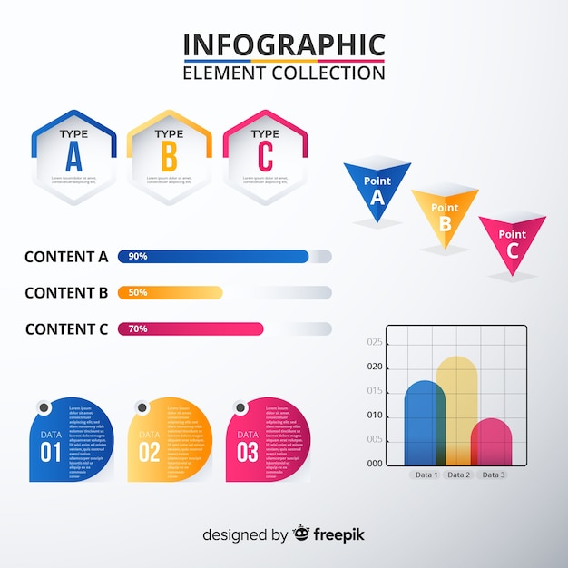 Coleção de elementos infográfico em estilo gradiente