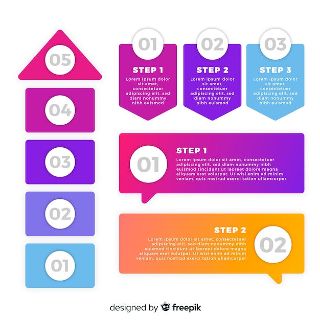 Coleção de elementos infográfico gradiente