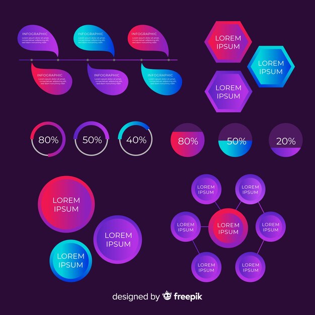 Coleção de elementos infográfico gradiente