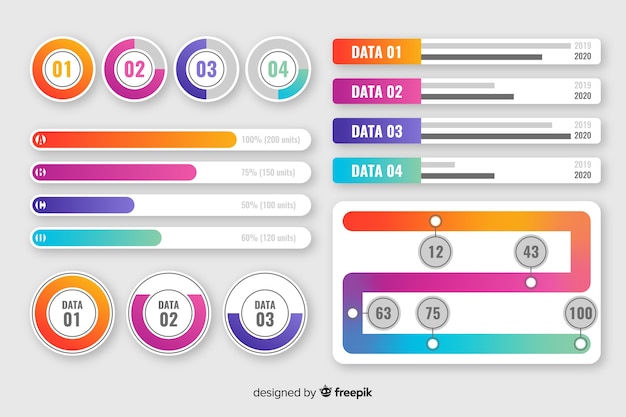 Coleção de elementos infográfico gradiente