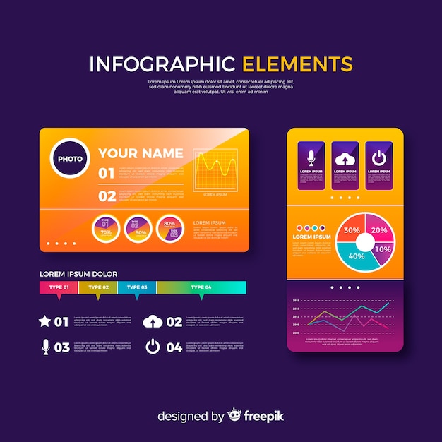 Coleção de elementos infográfico gradiente