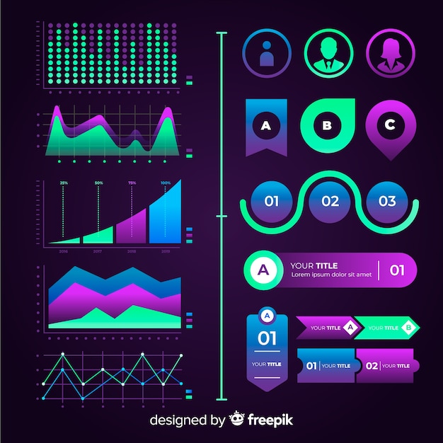 Vetor grátis coleção de elementos infográfico gradiente