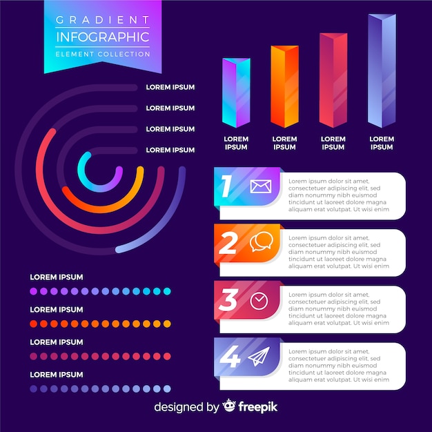 Coleção de elementos infográfico gradiente