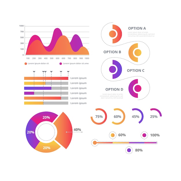 Coleção de elementos infográfico gradiente