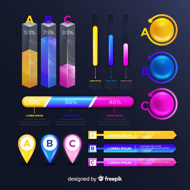 Vetor grátis coleção de elementos infográfico lustroso