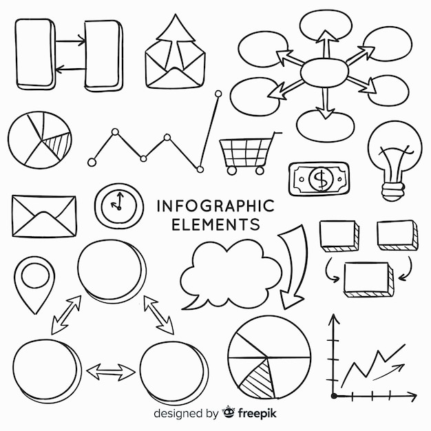 Coleção de elementos infográfico mão desenhada