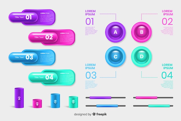 Coleção de elementos infográfico no estilo brilhante realista