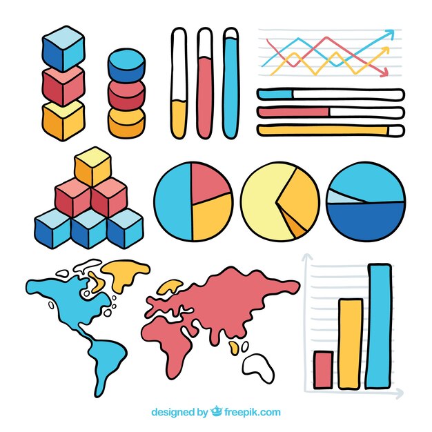 Vetor grátis coleção de elementos infográficos coloridos em estilo desenhado a mão