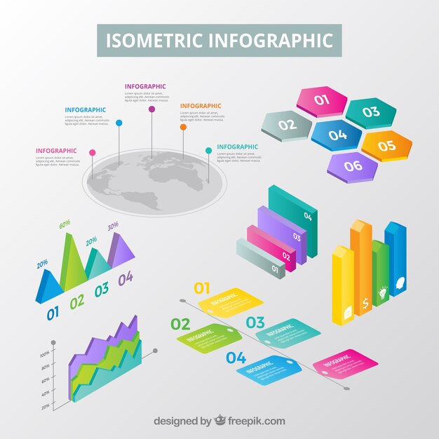 Coleção de elementos inforgraphic em estilo isométrico