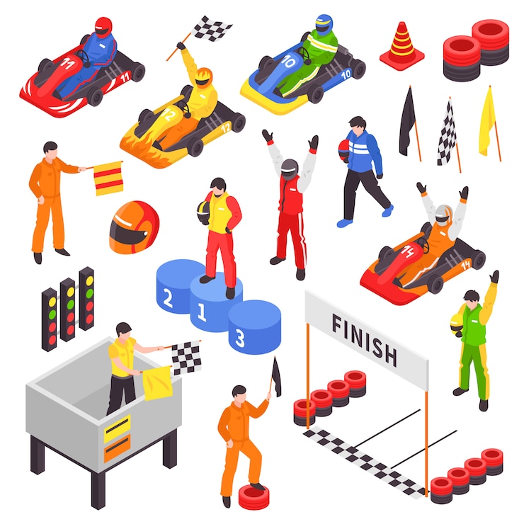 Vetor grátis coleção de elementos isométricos de karting
