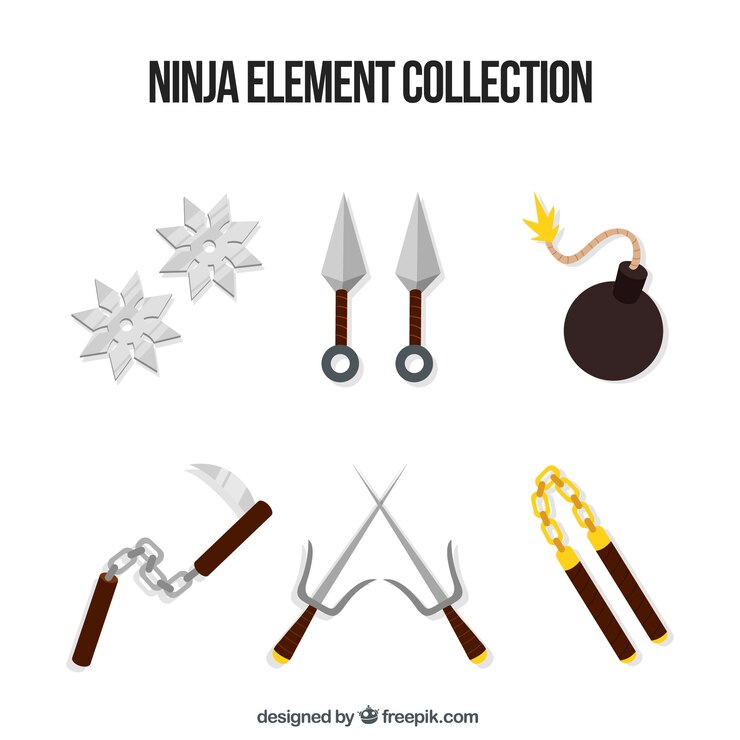 Vetor grátis coleção de elementos ninja com design plano