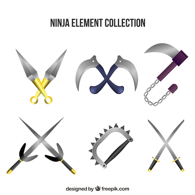 Coleção de elementos ninja em estilo realista