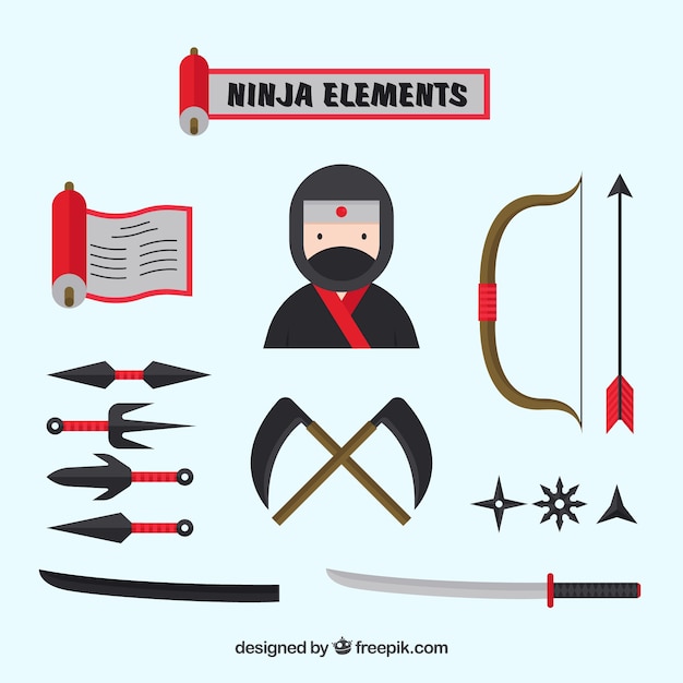 Coleção de elementos plana ninja