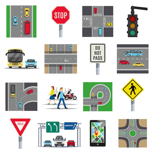 Vetor grátis coleção de elementos planos de sinais de trânsito