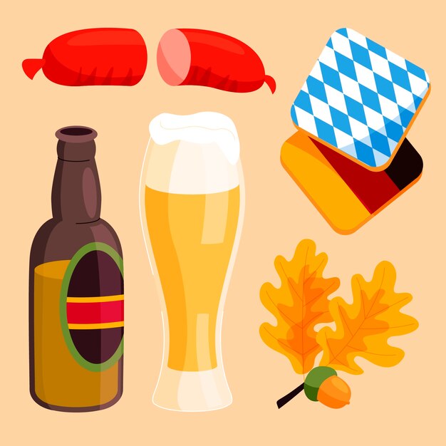 Coleção de elementos planos desenhados à mão Oktoberfest