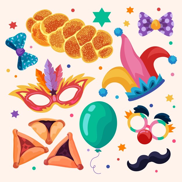 Coleção de elementos planos para férias de purim