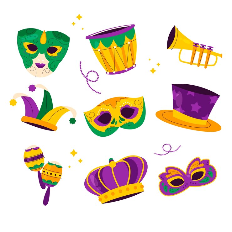 Vetor grátis coleção de elementos planos para o festival de mardi gras