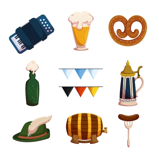 Coleção de elementos planos para o festival oktoberfest