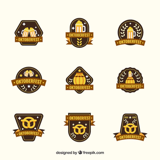 Coleção de emblema mais oktoberfest em design plano