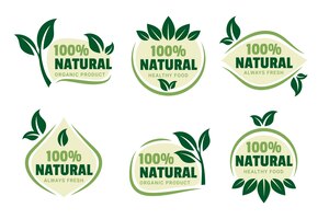 Vetor grátis coleção de emblema verde 100% natural
