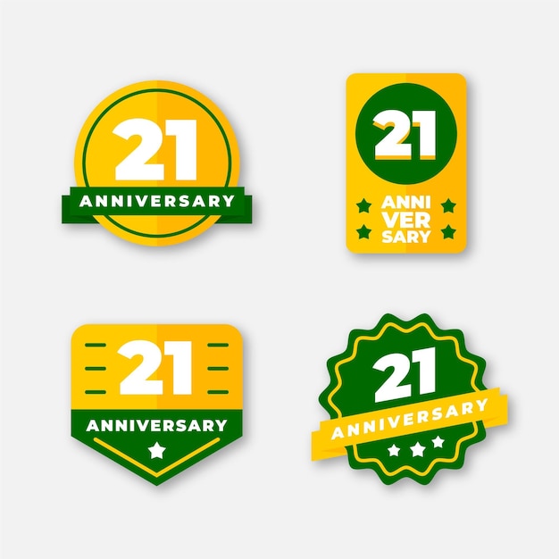 Vetor grátis coleção de emblemas de 21 anos de design plano