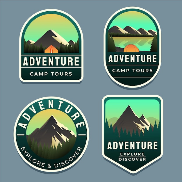 Vetor grátis coleção de emblemas de aventura gradiente