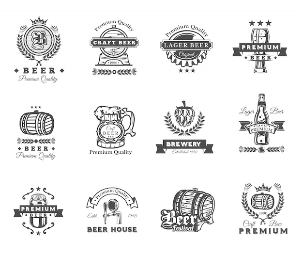 Vetor grátis coleção de emblemas de cerveja retro, emblemas, adesivos