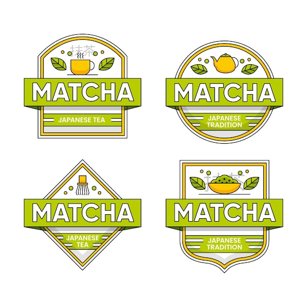 Vetor grátis coleção de emblemas de chá matcha