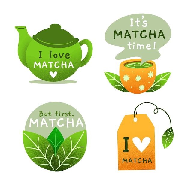 Vetor grátis coleção de emblemas de chá matcha