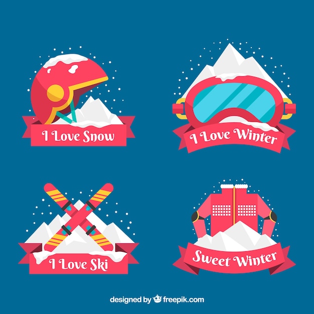 Vetor grátis coleção de emblemas de esqui