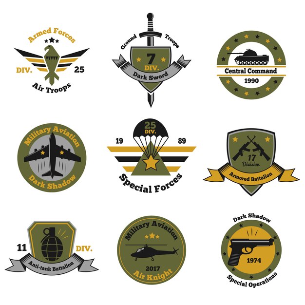 Coleção de emblemas de insígnias de serviço